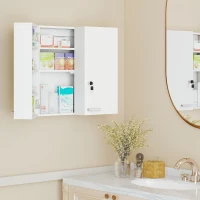 HOMCOM Armadietto Medicinali con 3 Mensole Interne e 8 Portabottiglie, in Legno e Metallo, 53x20x53 cm, Bianco(m-2)