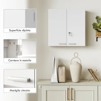 HOMCOM Armadietto Medicinali con 3 Mensole Interne e 8 Portabottiglie, in Legno e Metallo, 53x20x53 cm, Bianco(m-7)
