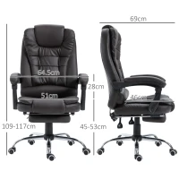HOMCOM Executive Office Chair with Footrest, Ergonomic PU Leather Desk Chair with High Back, 145° Reclining, Thick Padded, Swivel Wheels for Home, Brown(m-3)