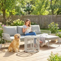 Outsunny Polyrattan tuinmeubelset 3-delig, loungeset met chaise longue tweezitsbank glazen tafel afneembare kussens(m-8)