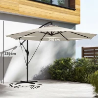 Outsunny Zweefparasol Ø300 cm Kantelbaar Parasol met Draaimechanisme Kruisvoet Windkoorden Beschermhoes Crème(m-3)