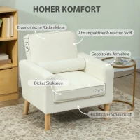 HOMCOM Fauteuil de salon en velours, canapé 1 place rembourré avec assise large, pour chambre, salon, petit espace, crème(m-5)