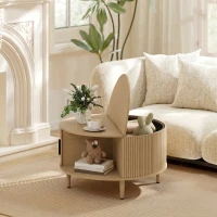 HOMCOM Tavolino Rotondo 80 cm con Piano Ribaltabile e Contenitore Nascosto, Legno Naturale(m-2)