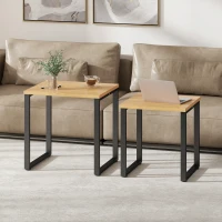 HOMCOM Couchtisch 2er Set Wohnzimmertisch mit Metallrahmen für Wohnzimmer Natur(m-10)