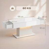 HOMCOM LED Salontafel met opbergruimte, hoogglans, modern, 2 lades & afstandsbediening, wit(m-3)