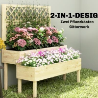 Outsunny Verhoogde plantenbak met trellis, 2-traps bloembak met 2 plantenbakken, hout 108 x 62 x 120 cm(m-4)