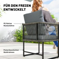 Outsunny Tuinstoel set van 2 weerbestendige tuinstoelen van staal en PE-rattan met kussen armleuning rugleuning 52x52x66 cm Donkergrijs(m-4)