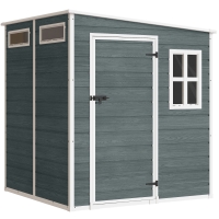 Outsunny Tuinhuis 2,89 m² opbergschuur met houtlook, 3 ramen, ventilatie, vloer, slot en handschoenen, 182 x 182 x 196 cm