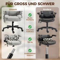 HOMCOM Bürostuhl mit Airbag-Lendenstütze, Schreibtischstuhl mit hochklappbaren Armlehnen, Taschenfedern, Hellgrau(m-5)