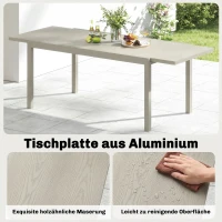 Outsunny Uitschuifbare Tuintafel 154/214 x 85 cm Aluminium Eettafel voor 8-10 Personen met Houtlook Lichtgrijs(m-5)