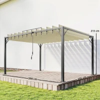 Outsunny Pérgola 390x2 para Jardim com Desenho de Lâminas Superiores Giratórias até 135° Proteção UV 50+ para Pátio Terraço Creme(m-3)