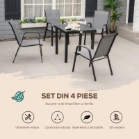 Outsunny Set de 4 Scaune de Grădină Stivuibile, Scaune de Exterior cu Cotiere din Metal și Țesătură Respirabilă, 54x75.5x95 cm, Gri(m-4)