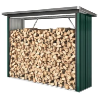 Outsunny Brandhouthok, Brandhoutopslag, Staal, verhoogde bodem, schuin dak, 213 x 66,5 x 150 cm, Groen(m-10)
