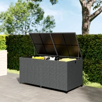 Outsunny Rattan Tuinbox 650L waterdicht UV-bestendig Kussenbox met Deksel Wielen Opbergruimte 150 x 75 x 74 cm Donkergrijs(m-2)