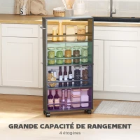 HOMCOM Chariot de rangement à 4 niveaux, desserte à roulettes avec poignées, desserte étroite, 45 x 15 x 91 cm, noir(m-4)