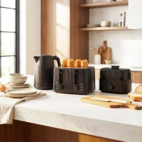 HOMCOM 1,7L Schnellkoch-Wasserkocher und 4-Scheiben-Toaster-Set, Eierkocher für 6 Eier mit Kontrollleuchte Schwarz(m-10)