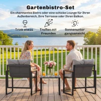 Outsunny Bistroset voor 2 personen, 3-delige tuinset met metalen frame en dikke kussens(m-4)