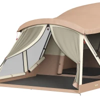 Outsunny Cabin Tent Waterproof Camping Tent with Two Room for 4 Person Brown(m-10)