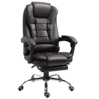 HOMCOM Executive Office Chair with Footrest, Ergonomic PU Leather Desk Chair with High Back, 145° Reclining, Thick Padded, Swivel Wheels for Home, Brown(m-1)