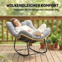 Outsunny Rattan Schommelstoel Tuinligstoel met dikke kussens, Tuinschommel tot 120 kg Binnen Buiten 87 x 110 x 70 cm Grijs(m-4)