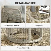 Outsunny Polyrattan tuinmeubelset 3-delig, loungeset met chaise longue tweezitsbank glazen tafel afneembare kussens(m-6)