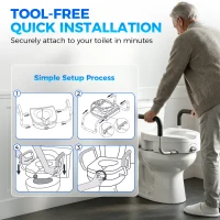 HOMCOM Înălțător WC pentru Vârstnici din HDPE cu Mânere Antialunecare, Lățime Reglabilă, Capacitate 136 kg, Alb(m-7)