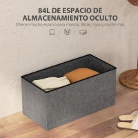 HOMCOM Baúl de Almacenaje para Dormitorio Plegable 84L Tapizado de Lino Sintético con Tapa para Salón 76x38x38 cm Gris Oscuro(m-4)