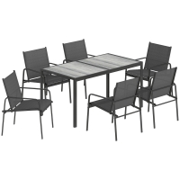 Outsunny Tuinmeubelset Zitgroep 150 x 80cm Tafel met 6 Ademende Stoelen Houtlook Stalen Frame Zwart