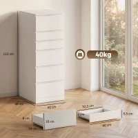 HOMCOM Cassettiera 6 Casetti per Camera da Letto con Specchio Ribaltabile, 40x48x110 cm, Bianco(m-3)