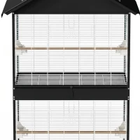 PawHut Grote vogelvolière met uitneembare scheidingswand, 2 deuren, 4 houten zitstokken, wielen, 2 lades en 6 voerbakjes, XXL(m-11)
