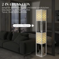 HOMCOM Staande lamp met rasterpatroon, 2-laags schappen, geschikt voor diverse lichtbronnen, wit(m-5)