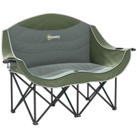 Outsunny Opvouwbare Dubbele Campingstoel – Tot 250 kg Belastbaar – Groen – Met Bekerhouder