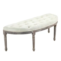 HOMCOM Gestoffeerde Bank Zitbank Vintage Retro Bedbank met Knopen Fluweelzachte Aanraking Rubberhout Beige 142 x 49 x 49 cm(m-10)