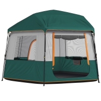 Outsunny Kampeertent voor 4-6 personen, stabiele waterdichte familietent met afneembaar dak, UV30+ bescherming, groen