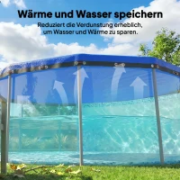 Outsunny Ronde zwembadhoes Ø 450 cm stof- en waterdichte afdekzeil met bevestigingskoord en spanner voor zomer & winter, blauw(m-7)