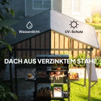 Outsunny Grillpaviljoen 2,52 x 1,56 m, Waterdicht Grillpaviljoen met Zadeldak Zijplanken Haken Stalen Frame Zwart(m-4)