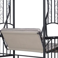 Outsunny Outdoor Garden 2 Seater Canopy Swing Chair Seat Porch Loveseat Vintage Hammock Cushioned Seat w/ Steel Frame and Side Drink Panel, Beige(m-10)