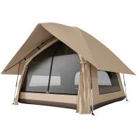 Outsunny Instant Pop-Up Tent met Regenschutz, Waterdicht Koepeltent voor 2-3 Personen met Grondzeil, 4 Ramen, 235x235x184cm, Khaki(m-10)