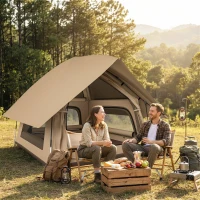 Outsunny Instant Pop-Up Tent met Regenschutz, Waterdicht Koepeltent voor 2-3 Personen met Grondzeil, 4 Ramen, 235x235x184cm, Khaki(m-8)
