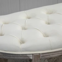 HOMCOM Gestoffeerde Bank Zitbank Vintage Retro Bedbank met Knopen Fluweelzachte Aanraking Rubberhout Beige 142 x 49 x 49 cm(m-7)