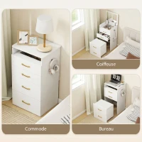HOMCOM Coiffeuse avec miroir et tabouret 3 en 1, 3 tiroirs et plateau en verre visible, coussin rembourré, 48 x 40 x 90 cm, blanc(m-4)