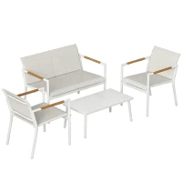 Outsunny Gartenmöbel Set Sitzgruppe für 4 Personen Atmungsaktiv Gartenlounge mit 2er Sofa 2 Sessel Metall-Tisch Fußpads(m-1)