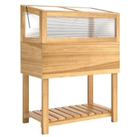 Outsunny Verhoogd plantenbed met kasopzet van hout, plantenbak met opklapbare deksel, plank, voering, ergonomisch