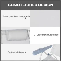 Outsunny 2-delige set campingstoelen inklapbaar met 6-voudig verstelbare mesh-rugleuning en hoofdsteun 62 x 65 x 80 cm Lichtgrijs(m-6)