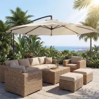 Outsunny Zweefparasol Ø300 cm Kantelbaar Parasol met Draaimechanisme Kruisvoet Windkoorden Beschermhoes Crème(m-2)