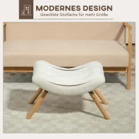 HOMCOM Moderne Voetenbank met Fleecebekleding en Houten Poten, Gestoffeerd, voor Woonkamer, Slaapkamer, Hal, Crèmewit(m-4)