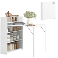 HOMCOM Inklapbare Eettafel, Geschikt voor Kleine Ruimtes, met 4 Discrete Schappen, Opvouwbare Keukentafel, Anti-Kantelfunctie, Wit