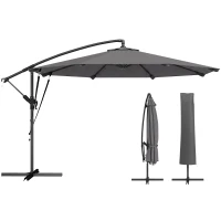 Outsunny Ampelscherm Ø300 cm Verstelbaar Parasol met Draaimechanisme Kruisvoet Windkoorden Beschermhoes Donkergrijs(m-11)