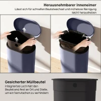 HOMCOM Prullenbak Keuken 30L Pedaalemmer met Soft-Close Deksel, Metalen, Grijs, 36,5 x 31 x 61 cm(m-7)