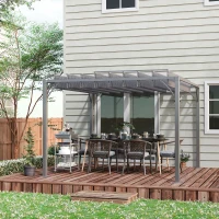Outsunny Cenador de Jardín 3x3 m con Diseño de Lamas Superior Giratorio hasta 135° Protección UV 50+ y Marco de Aluminio Gris(m-9)